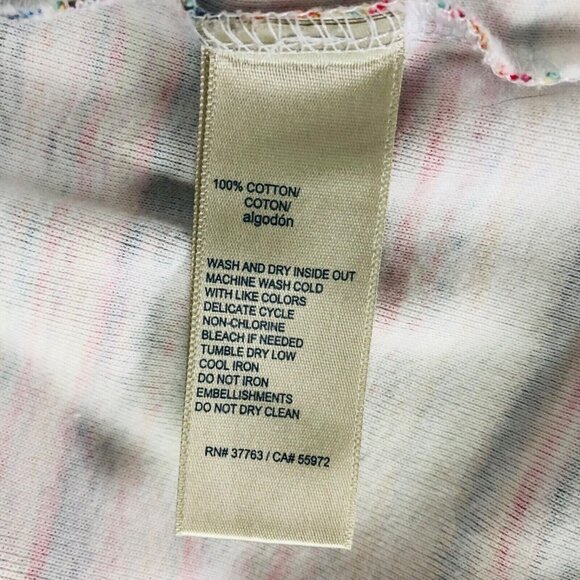 Rafaella Top Size L Large Slit on Short Sleeves Multi Color Stripes Buttons - Picture 12 of 13